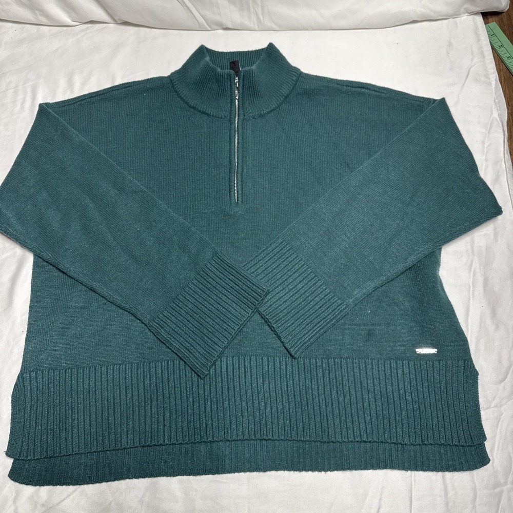 DKNY Womens Quarter Zip Pullover Sweater Green Rayon Blend Casual Size XL